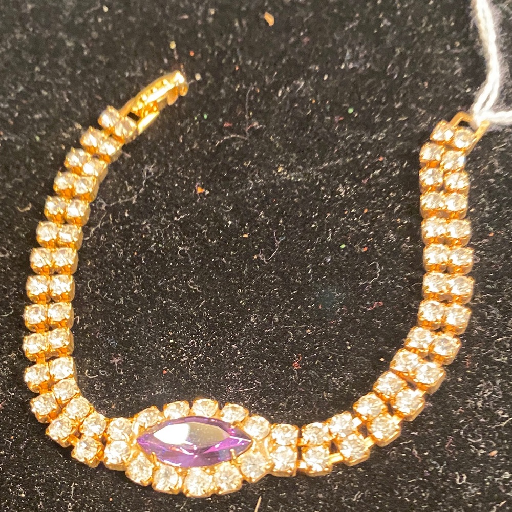 Gold-Tone Crystal Bracelet with Purple Marquise Accent
